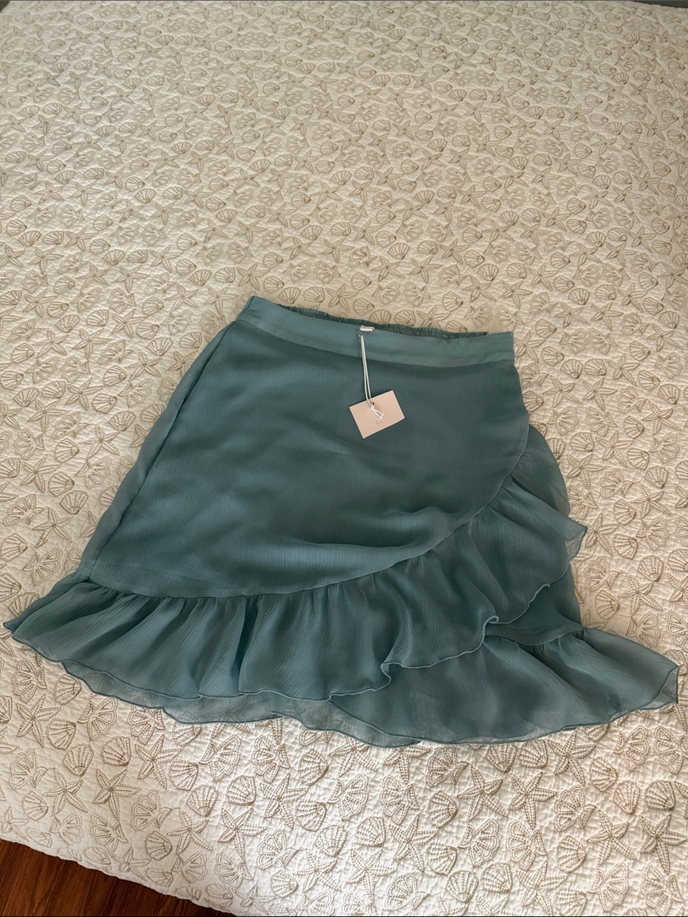 LC Lauren Conrad Teal Asymmetrical Ruffle Wrap Skirt